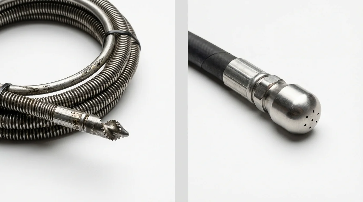 Drain snake cable and hydro jetting nozzle used for drain cleaning in Colville, WA
